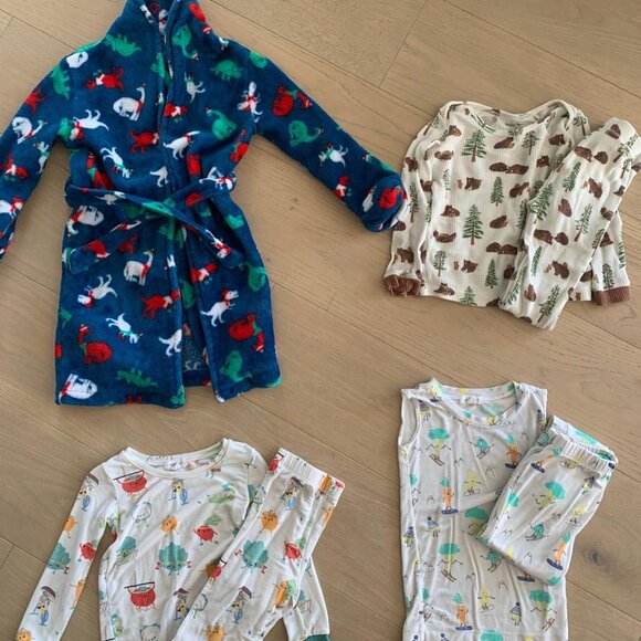 Toddler Boys Pajama and Robe Bundle Size 4/5 - Angel Dear Bamboo PJs - Picture 1 of 5